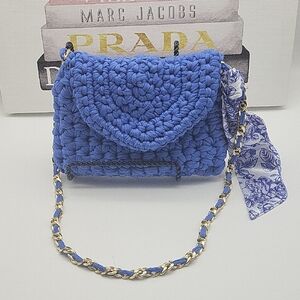 Handmade Blue Crochet Crossbody Bag